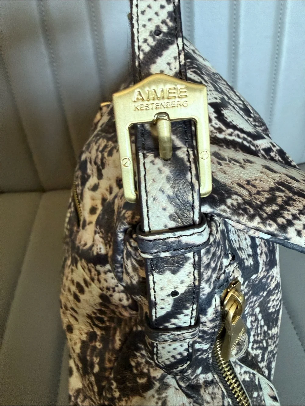 NWOT Bali Aimee Kestenberg Leather Gold Sheen Python-Print Shoulder Bag